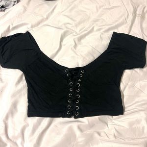 Pacsun me to we essentials black lace front crop top size small